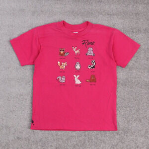 Vintage 90s Womens Cute Animals Large (Fits Mens Small) Solid Pink T-Shirt